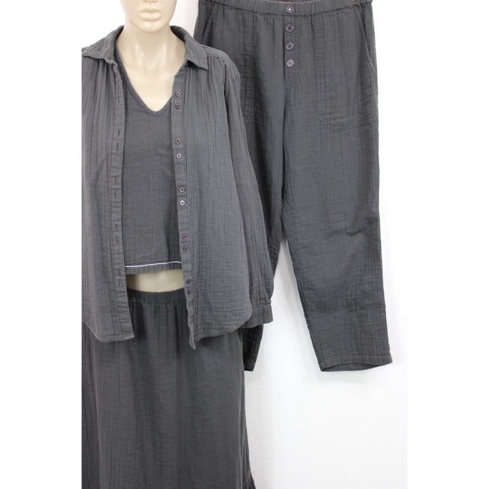 Lilla P Size S Gauze Cotton Long Sleeve Top & Tank & Skirt & Pants Set Charcoal